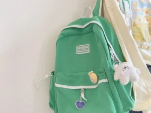 กระเป๋าเป้สะพายหลัง กระเป๋านักเรียน จุของได้เยอะ แบบเรียบง่าย สีเขียว