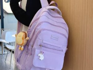 กระเป๋าเป้สะพายหลัง สีม่วง กระเป๋านักเรียน จุของได้เยอะ สไตล์เกาหลี และญี่ปุ่น สําหรับผู้หญิง