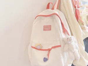 กระเป๋าเป้สะพายหลัง กระเป๋านักเรียน จุของได้เยอะ แบบเรียบง่าย สีขาว