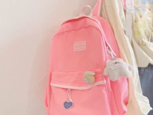 กระเป๋าเป้สะพายหลัง กระเป๋านักเรียน จุของได้เยอะ แบบเรียบง่าย สีชมพูหวาน