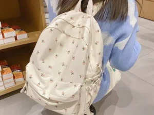 กระเป๋าสะพายหลัง ลายสตอเบอร์รี่สีชมพู ความจุเยอะ สําหรับผู้หญิง นักเรียน