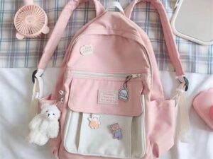 กระเป๋าเป้สะพายหลัง สีชมพู ขนาดใหญ่ สไตล์เกาหลี สําหรับนักเรียนมัธยมปลาย