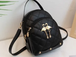 กระเป๋าเป้สะพายหลังปักลาย กระเป๋าสตรี เวอร์ชั่นเกาหลีเป้ใบเล็ก นักเรียนหญิง สายหนังปรับได้ สีดำ