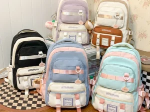 กระเป๋าเป้สะพายหลัง ครบสี 5/ชิ้น สดใส กระเป๋านักเรียน ใส่โน๊ตบุ๊คได้ จุของได้เยอะ แบบเรียบง่าย สําหรับนักเรียนมัธยมปลาย มัธยมต้น นักเรียนมัธยมต้น