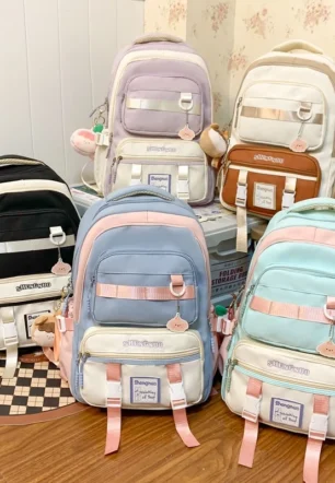 กระเป๋าเป้สะพายหลัง ครบสี 5/ชิ้น สดใส กระเป๋านักเรียน ใส่โน๊ตบุ๊คได้ จุของได้เยอะ แบบเรียบง่าย สําหรับนักเรียนมัธยมปลาย มัธยมต้น นักเรียนมัธยมต้น