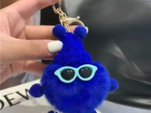 พวงกุญแจการ์ตูนน่ารักตุ๊กตาขนฟู สีน้ำเงิน จี้กระเป๋าเป้